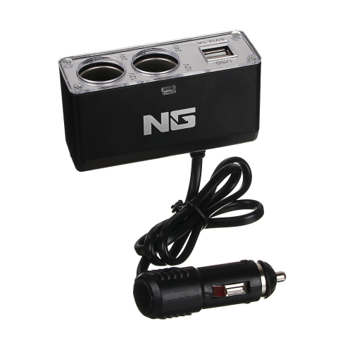 Разветвитель прикуривателя в авто, 2 гнезда, 2*USB, 60W,12/24В/20/