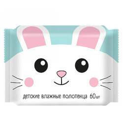 Полотенца влажные детские "Милый котик", 16*28см, 60шт. с ромашкой, алоэ вера и вит.Е/10/