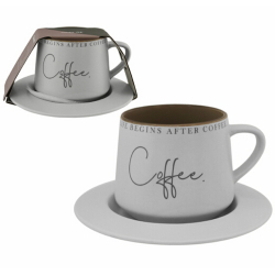 Чайная пара керам."Coffee" (кружка 320мл + блюдце) серый/18/